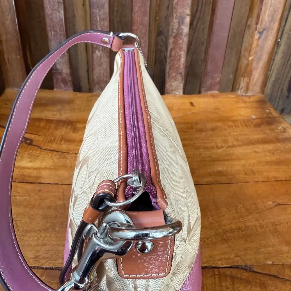 Vintage Y2K Coach Signature Stripe Lavender Mini Satchel Shoulder Bag Purse